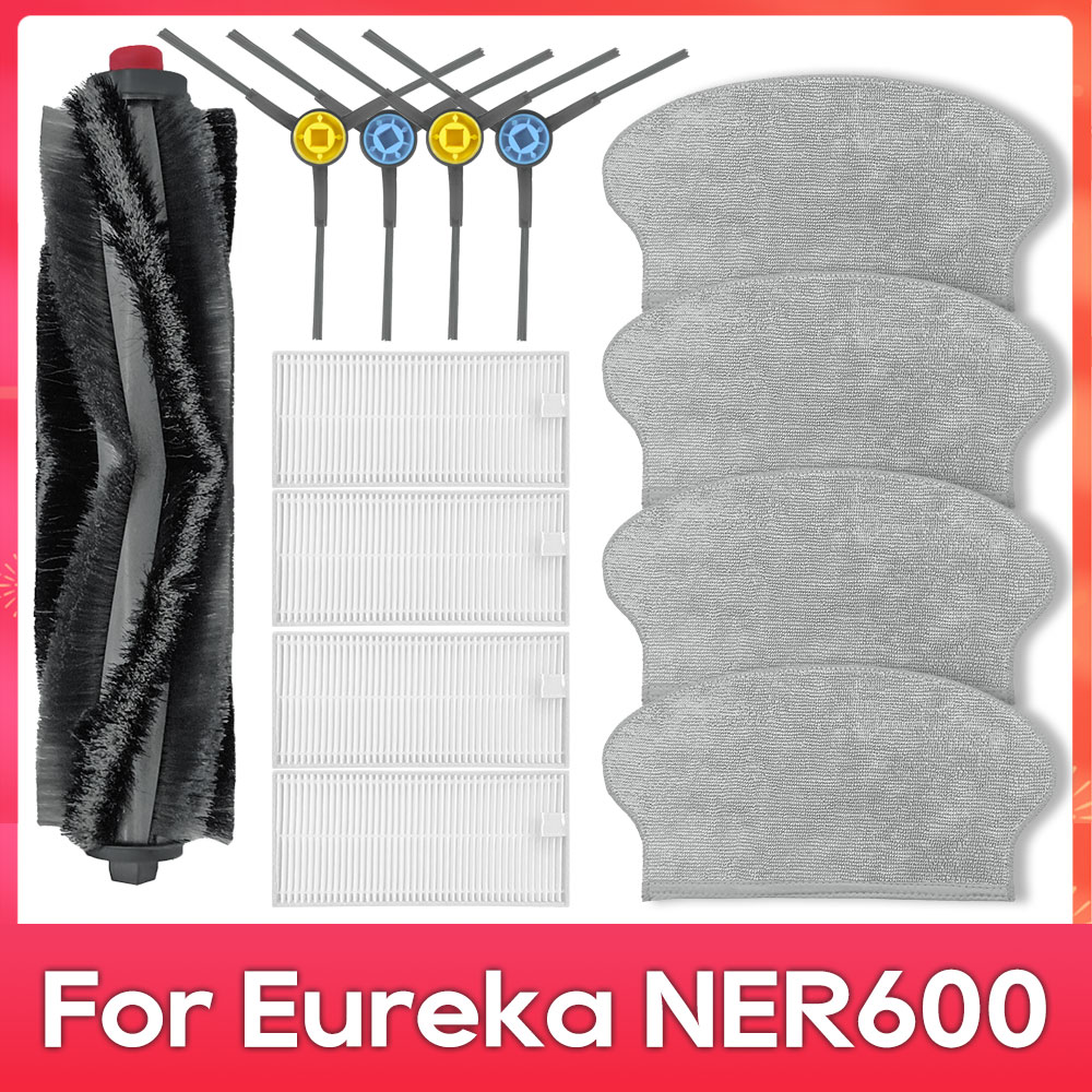 Compatível com ( Eureka NER600 ) Kit de Substituição de Peças: Rolo, Escova Principal e Lateral, Filtro HEPA, Pano de Mopa, Peças de Reposição para Aspirador de Pó Robô: Azul