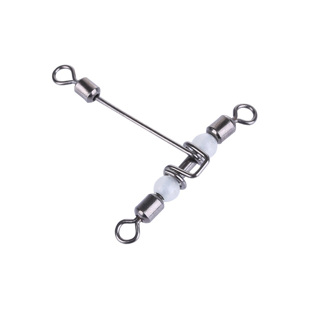 5Pcs Luminous T-Shape Fishing Swivels 3 Way Connector Rolling Swivel With Pearl Trident Wivels Bearing Splitter Brass Barrel