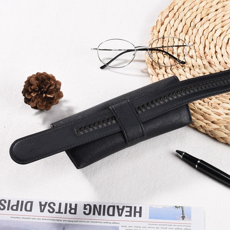 Bærbar talje pu læder briller solbriller æske etui sort cover folde solbrille etui iført bælte etuier 162*53*35mm