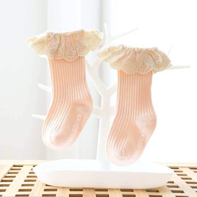 Chaussettes bébé nouveaux enfants en bas âge filles genou haute longue coton doux dentelle bébé enfants chaussettes bébé fille chaussettes 0 à 3 ans: Rose / S(0 to 1Y)