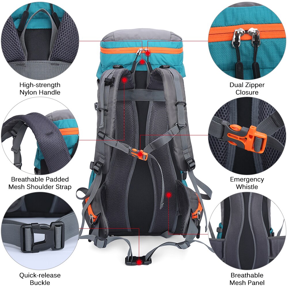 65L Hiking Backpack Waterproof Outdoor Sport Travel Daypack for Men Women Camping Trekking Touring Large Capacity