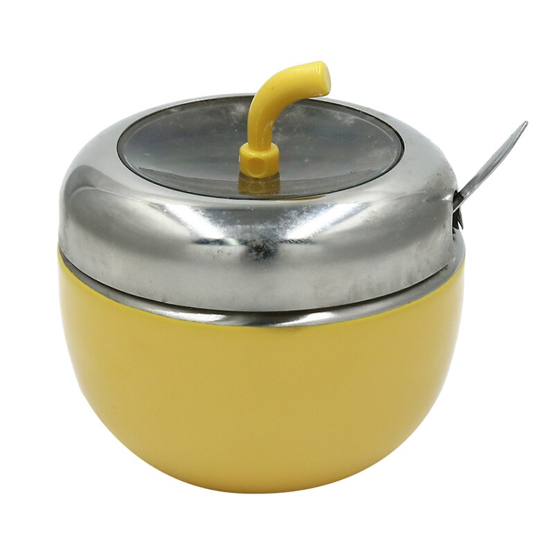 Recipiente de acero inoxidable para azúcar de manzana, tarro para condimentos, recipiente para especias, recipiente aceitera con tapa y cuchara: Apple yellow