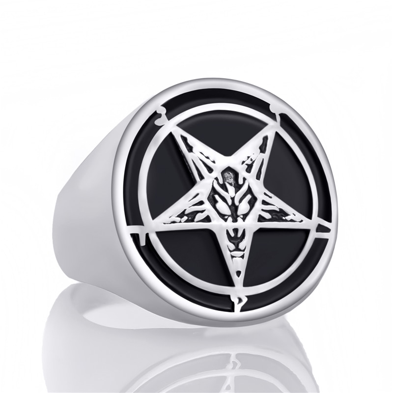 Elfasio Heren Rvs Ring Baphomet Geit Pentagram Satanisch Leviathan Cross Demon Ster Biker Sieraden Maat 7-15