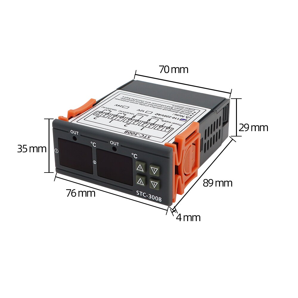 Controlador de temperatura Digital Dual STC-3008, termostato termorregulador de salida de dos relés con refrigerador de calentador, 12V, 24V, 110-220V