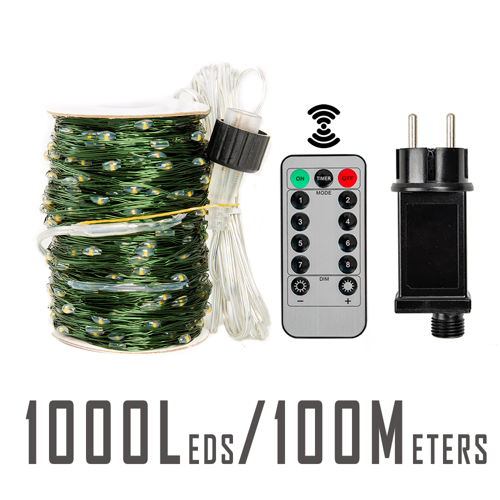 Guirnalda de Luces LED de 10-200m, Impermeable, con Control Remoto, para Decoración de Árboles de Navidad, Exteriores, Jardín, Bodas y Fiestas: Rojo / X