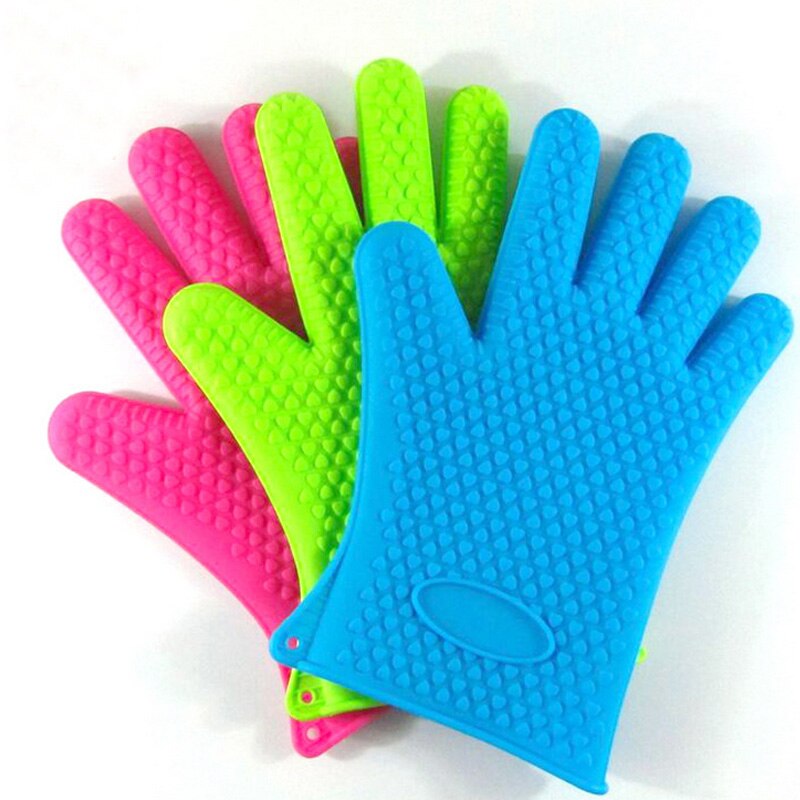 2 uds guante de silicona resistente al calor grueso BBQ Grill guantes cocina impermeable horno manoplas de cocina Grill hornear guantes