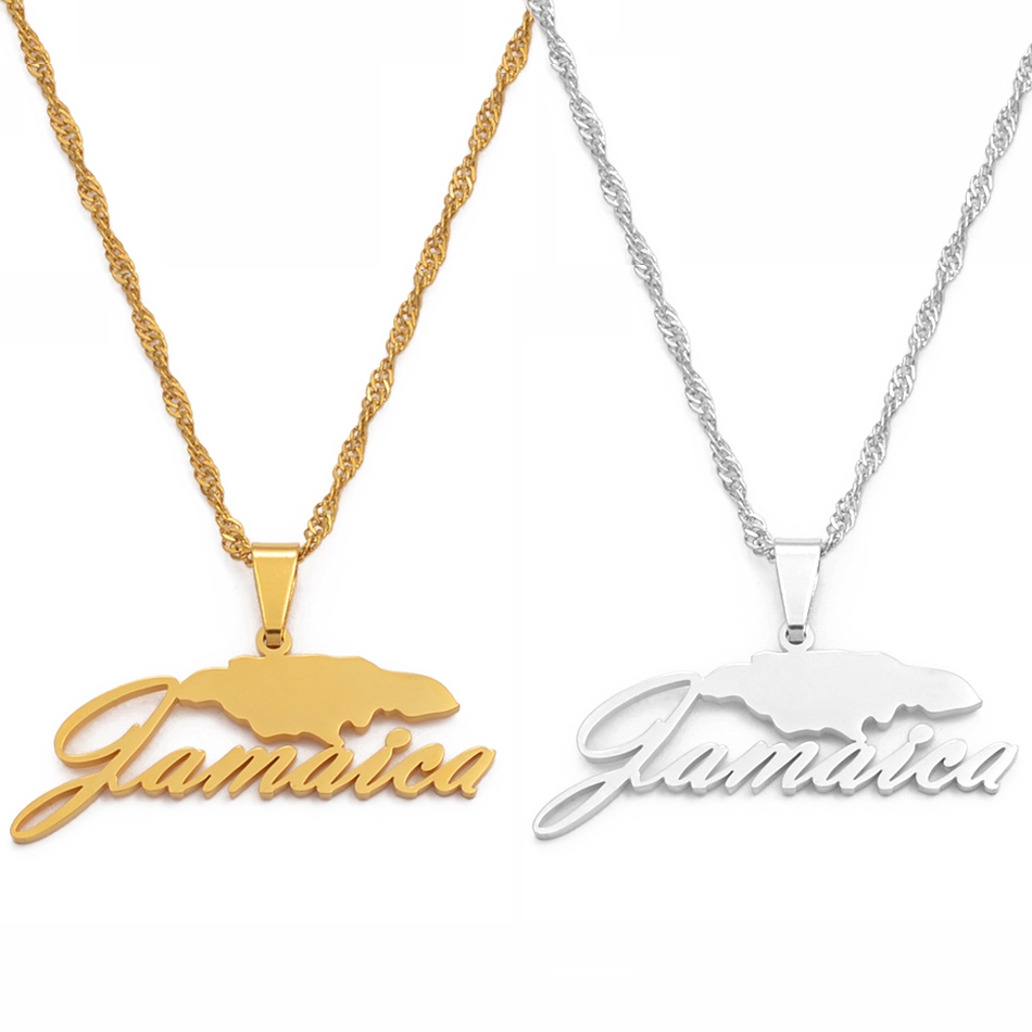 Anniyo Jamaica Kaart Hanger Kettingen Voor Vrouwen Meisjes Zilver Kleur/Goud Kleur Jamaicaanse Sieraden #115521