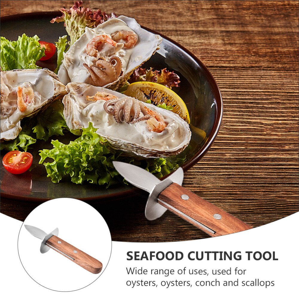 Stainless Steel Oyster Shucking Cutter Shellfish Opener Oyster Knives Wood Handle Scallop Shell Seafood Opener Tool