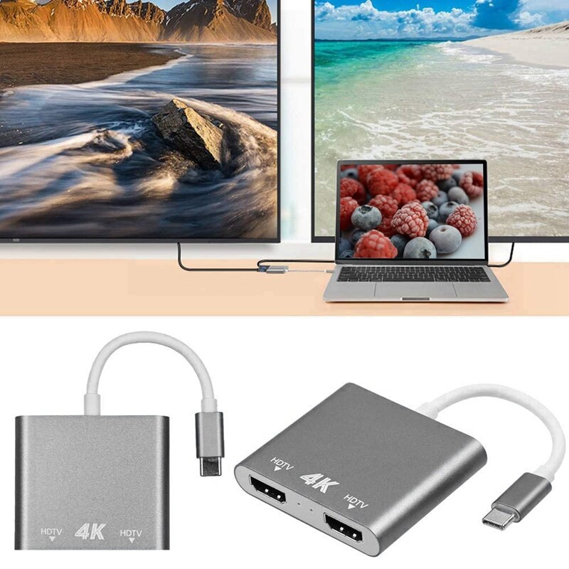 adapter HDMI typu C 4K konwerter USB C na podwójny HDMI robić książki powierzchniowej 2 Dell XPS 13 Samsung galaktyka S10 / S9