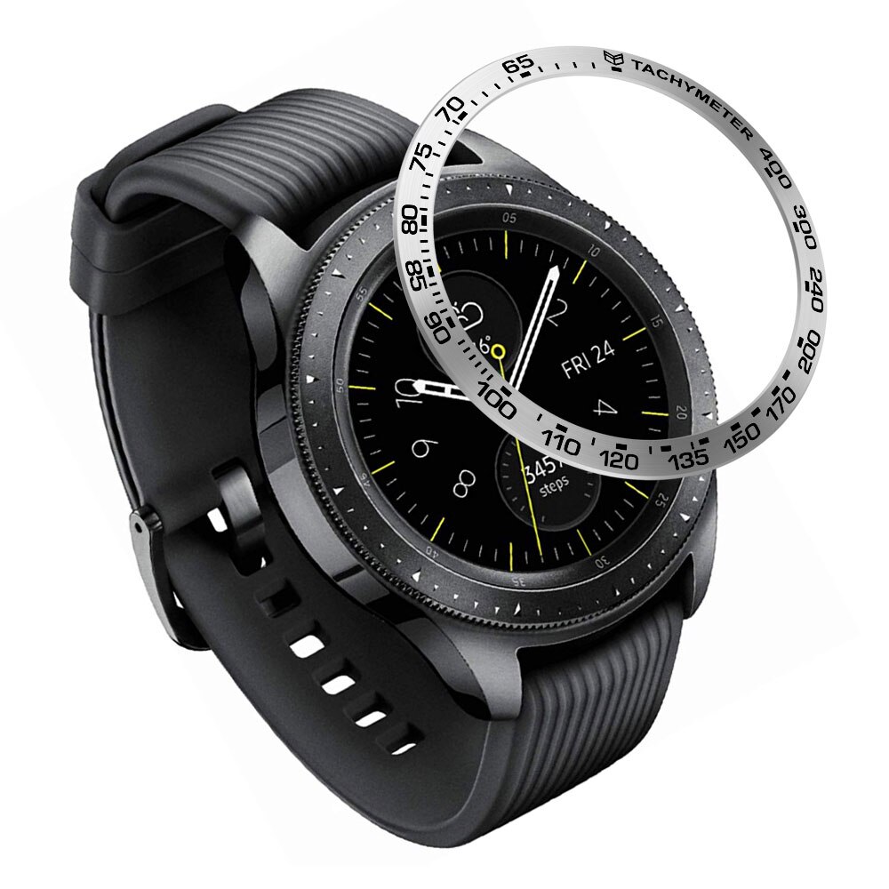 Cubierta de acero inoxidable para reloj inteligente Samsung Galaxy, 46MM, gear s3 frontier, anillo de bisel, cubierta adhesiva antiarañazos: Silver