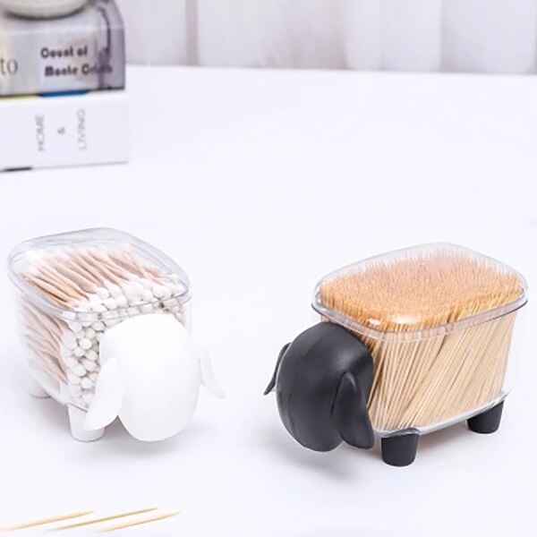 Cajas de almacenamiento de mondadientes de plástico en forma de oveja bonitas cajas de hisopo de algodón caja de palillos de polvo accesorios de cocina para sala de estar