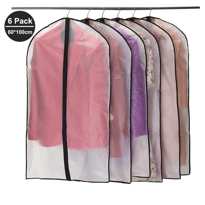 Bolsas de cubierta de paño antipolvo, bolsa de almacenamiento para armario, transparente, Protector de ropa, cubierta de polvo, 6 uds.: black 60X100
