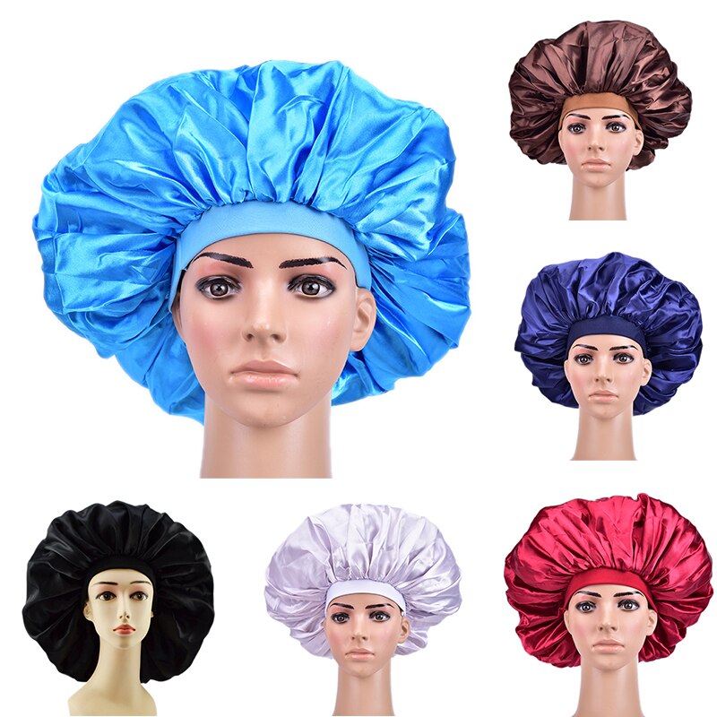 1PC Super Giant Sleep Cap Waterproof Shower Caps Female Hair Care Large Satin Silk Bonnet Luxurious Fabric Sleep Cap