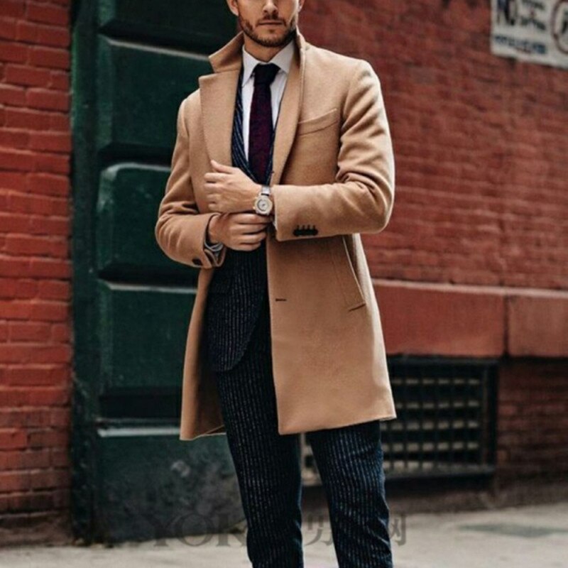 Big Size S-3XL Mens Khaki Baggy Long Trench Coat Classic Autumn and Winter Long Jacket Men Casual Coat: XXL