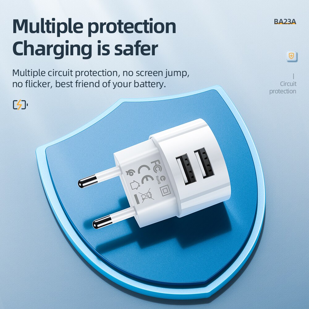 BOROFONE 5V 2.4A Dual USB Charger EU Plug Quick Charge Wall Charger Mobile Phone Charging Mini Adapter Travel Charger For iPhone