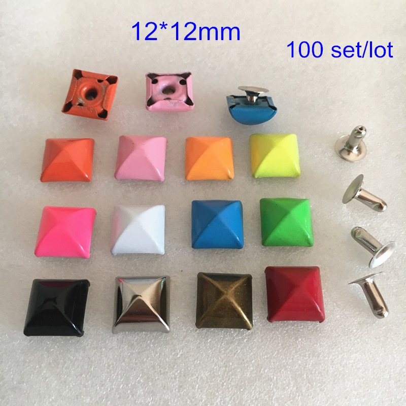 Jeux de 100 clous de Rivet peints | Clou à Rivet carré, pointe à Rivet pyramide ronde avec Base, Rivet pour vêtements, bricolage, choisir vos couleurs, 12*12mm