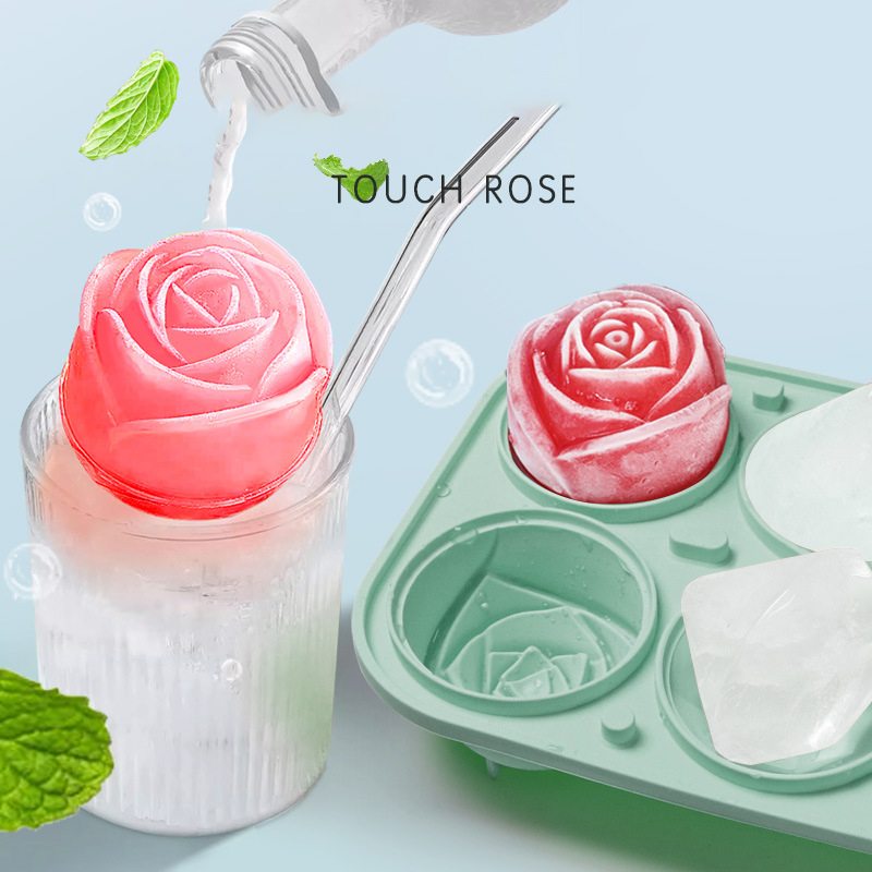 3D Rose Diamond Round Ice Cube Molds 4/6 Grid Ice Cube Tray Flower Shape Silicone Ice Maker Kitchen Bar Utensil Tool Accessorise