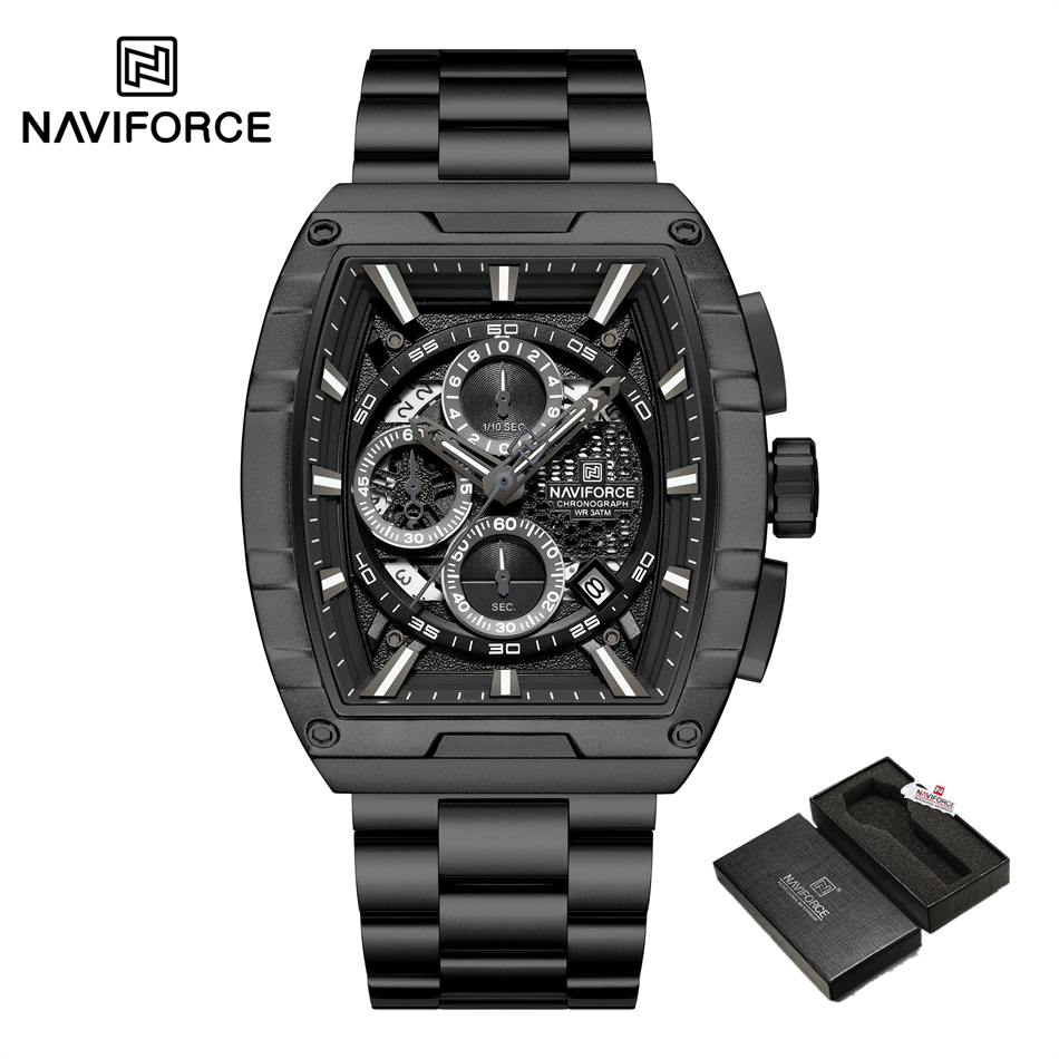 NAVIFORCE zegarek kwarcowy dla mężczyzn moda wodoodporny świecący chronograf zegarek Auto data pasek ze stali nierdzewnej zegar prezent: FIOLETOWY