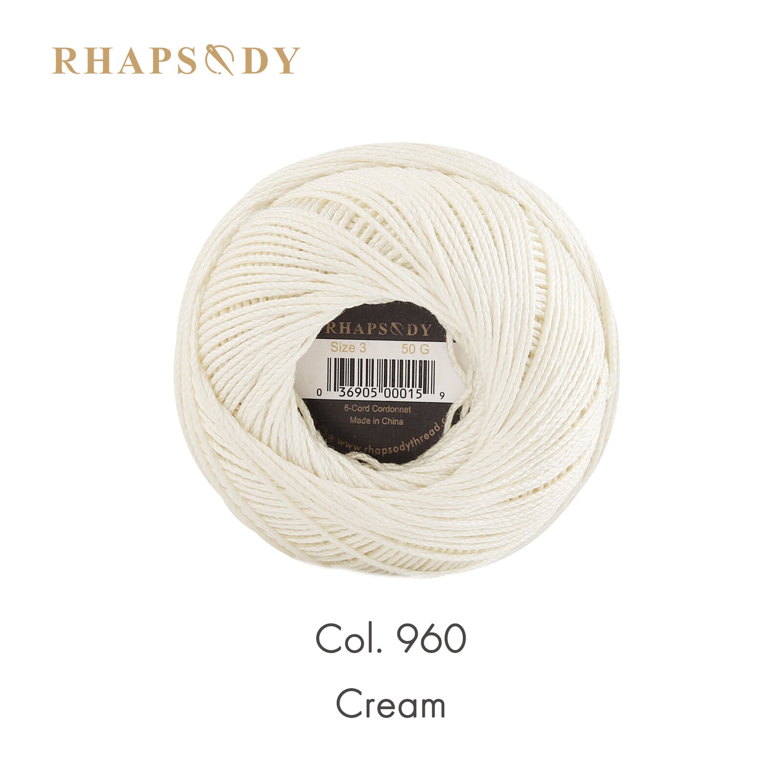 Rhapsody-Hilo de ganchillo egipcio tamaño 3, algodón perlado, colores variados, bricolaje, costura, doble mercerizado, 50g120Yds: 960 Cream