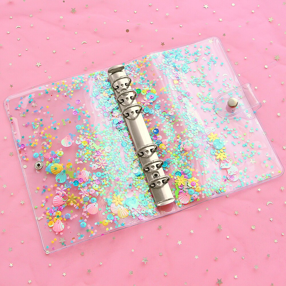 Cute Glitter Sequins Notebook Cover A5/A6 Transparent 6 Rings File Folder Loose Leaf Ring Binder Kawaii School Office Supplies