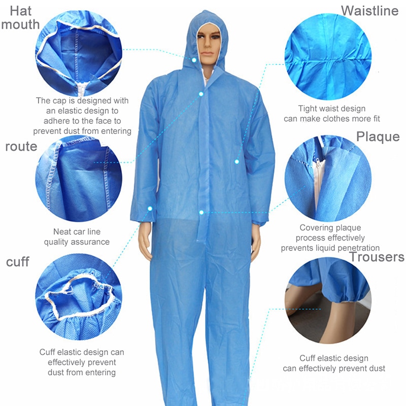 Unisex hygiejnebeskyttelse jumpsuit hazmat dragt lynlås isolering beskyttelsesdragt engangs fabriks sikkerhedstøj