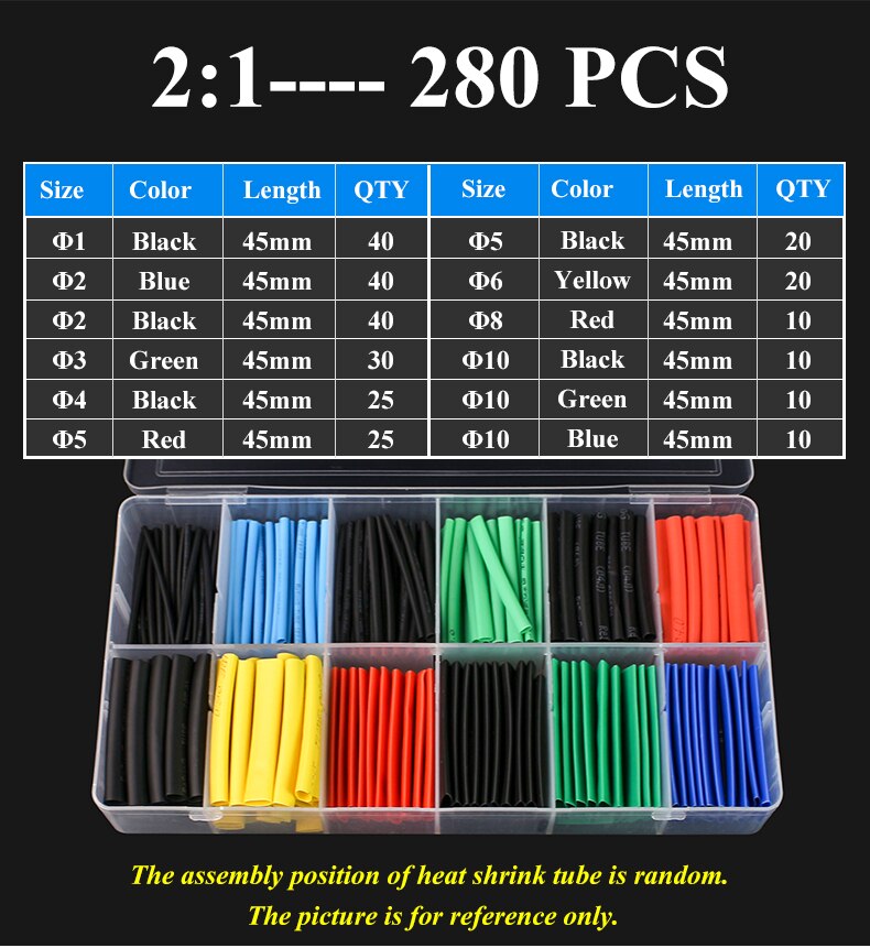 Heat Shrink wrapped Shrinking 2:1 Insulation Sleeving Thermal Casing Car Electrical Cable shrink tube Tube kit Thermoresistant: 280PCS With Box