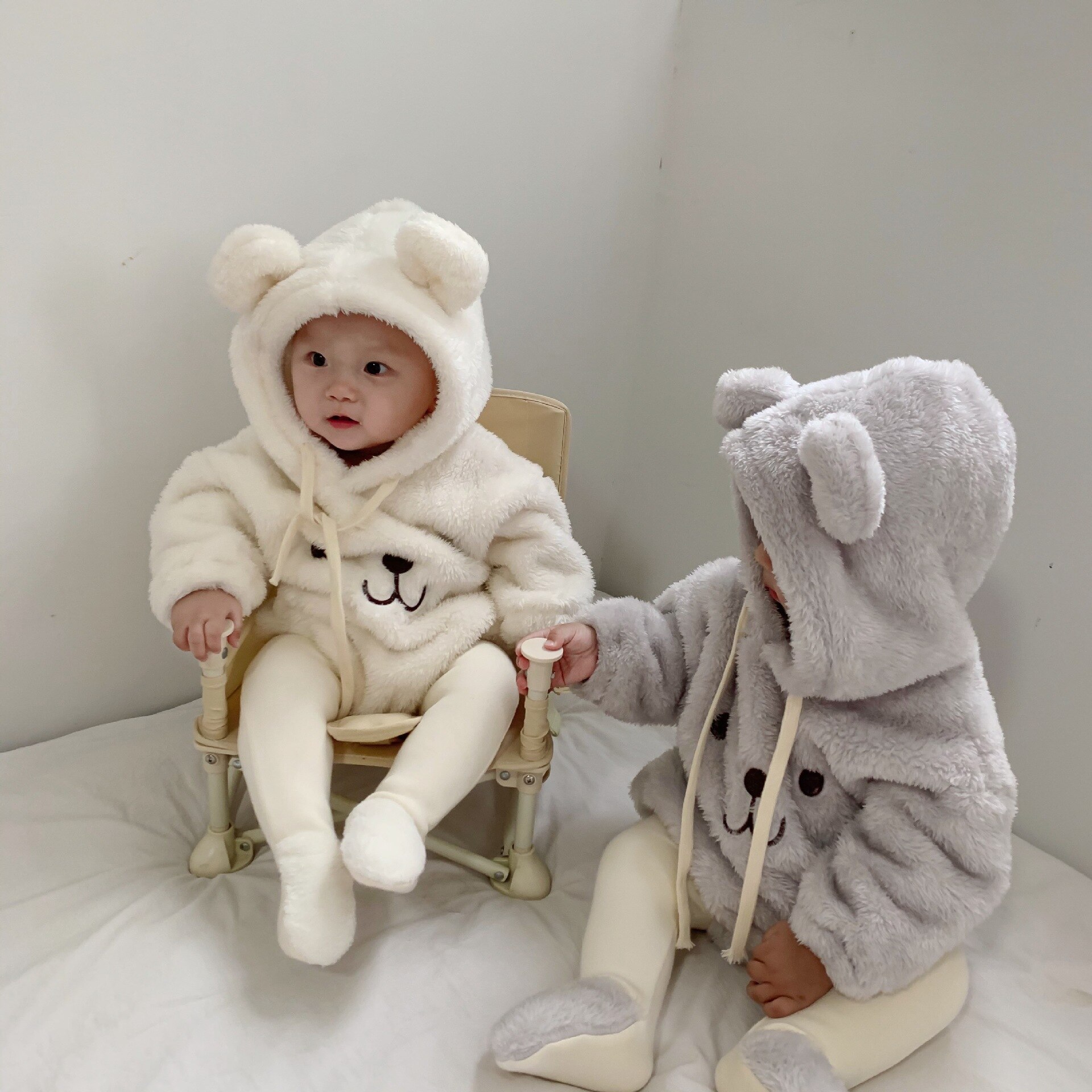 Babybody efterår vinter lammeuld spædbarn baby drenge piger tegneserie bjørnetøj tyk varm spædbørn jumpsuit baby kostumer