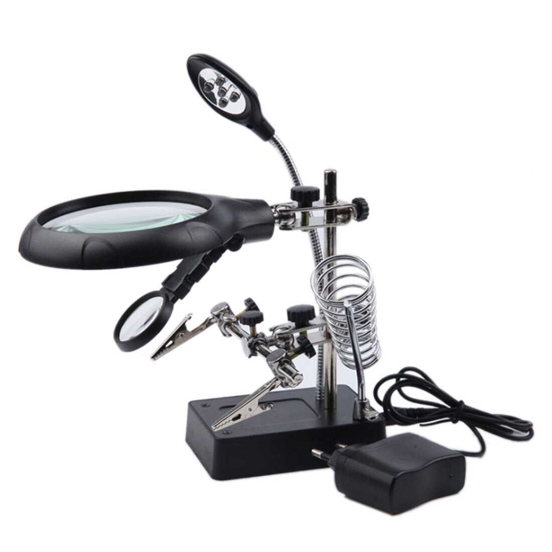 5 LED Welding Magnifying Glass Auxiliary Clip loupe Magnifier Hand Soldering Solder Iron Stand Holder Station 2.5X 7.5X 10X Lens
