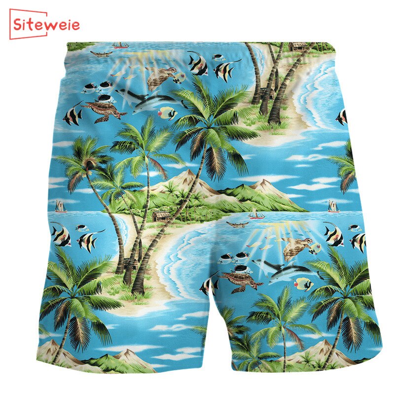 SITEWEIE Men's Beach Pants Beach Baggy Thin Casual Shorts Summer 3D-printed Fish Surf Shorts Mens Board Shorts G232