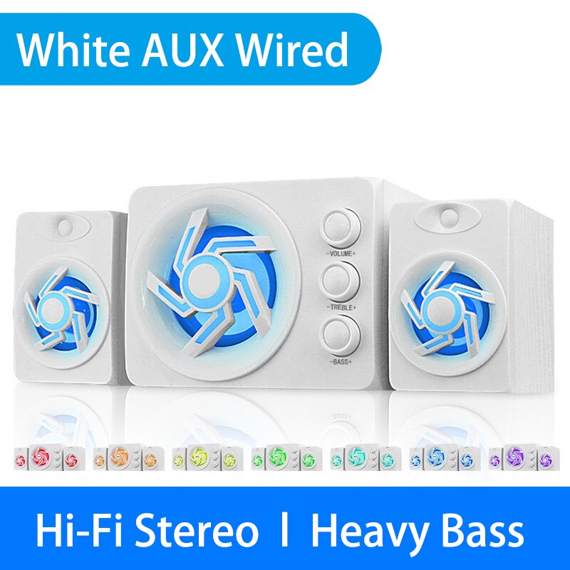 LED Computer Speaker 4D Surround Sound Mini Subwoofer Music Speaker for Laptop Notebook PC Phone Stereo Bluetooth Loudspeaker: D209 White AUX