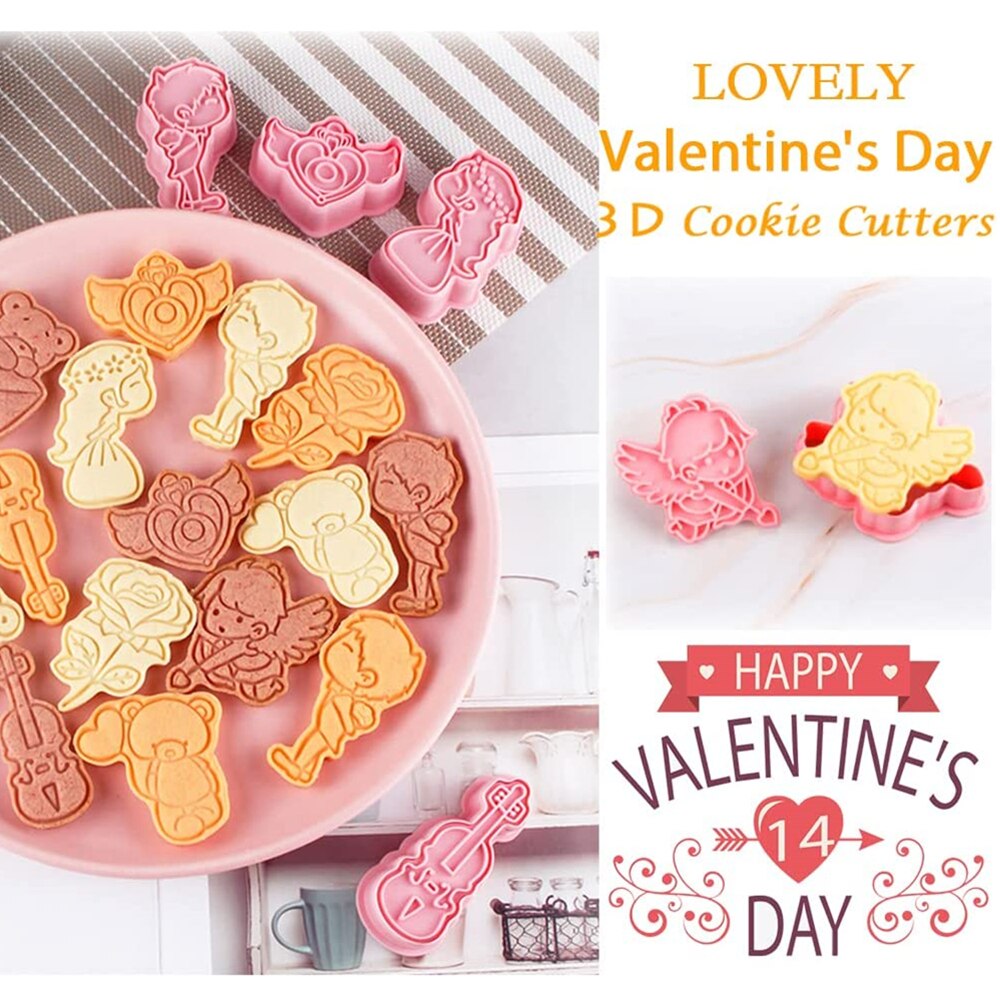 Mooie 3d Valentijnsdag Cookie Cutters Set Plastic Mini Biscuit Cutter Mold Voor Valentijn Party Bakken Fondant Cake Stempel tool