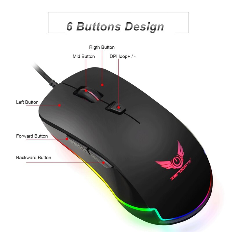HXSJ V100+S600 Ergonomic Multicolor Backlight One-Handed Game Keyboard Mouse Set 4800DPI Gamer Gaming Mouse and Keyboard Kit for