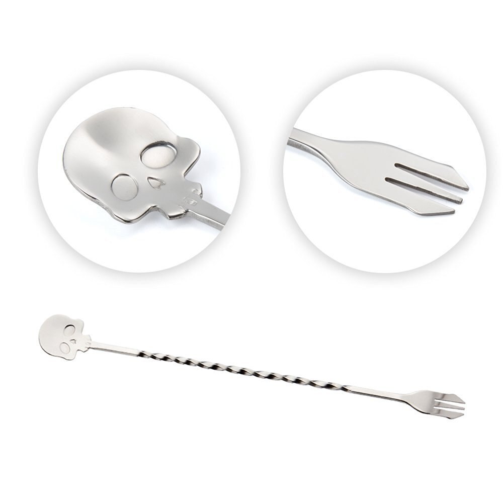 Stainless Steel Skull Bar Spoon Skeleton Shape Cocktail Mixing Spoon with Fork Cool Bar Tools Accessories