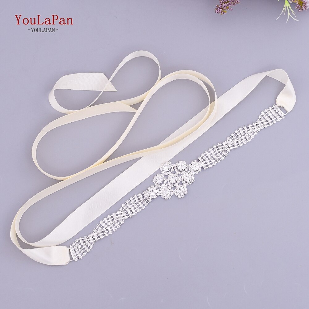 YouLaPan S98 Bling Bridal Belt Rhinestone Wedding Belt Dress Belt Luxury Dress Accessories Wedding Dress Accessories: Ivory ribbon