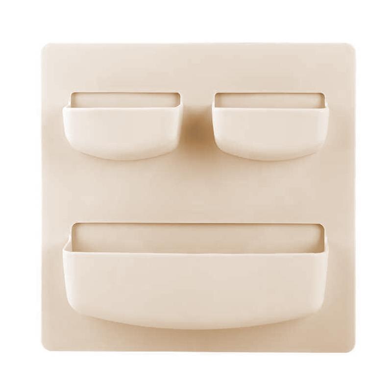 Portable Self-adhesive Plastic Hanging Wall Storage Rack Organizer With 3 Compartments For Bedroom Living Room Kitchen Organizer: apricot A