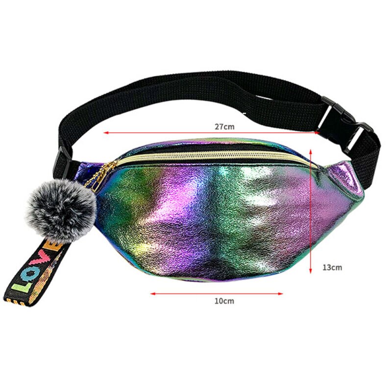 Delle Ragazze Delle donne del Pacchetto Della Vita di Arcobaleno Colorato di Fanny Sacchetto Della Cinghia Del Sacchetto Pom Amore Della Nappa Del Sacchetto Hip Bum Borse Da Viaggio di Sport Piccola Borsa di modo di Nuovo