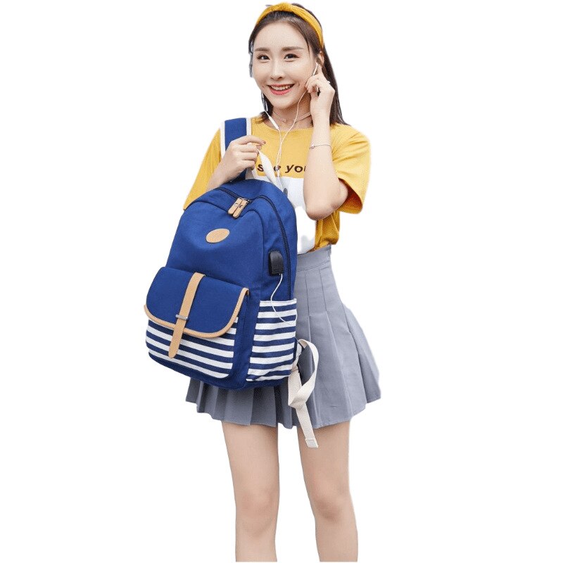 Vrouwen Rugzak Canvas Leather Reizen Schoudertas Stijlvolle Schooltas Meisje Multifunctionele School Rugzak Voor Vrouwen 2 Stuks
