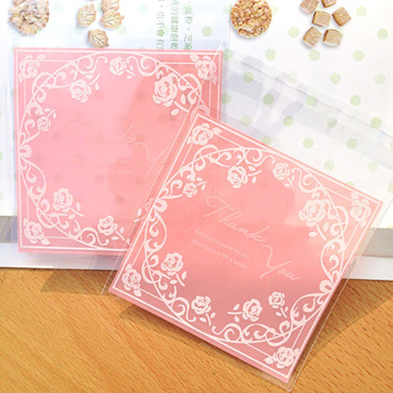 100 Pcs Bag Ziplock Roze Rose Krans Snoep Verpakking Voor Sweets Tassen Gunsten Verpakking Bruiloft Decoratie Party