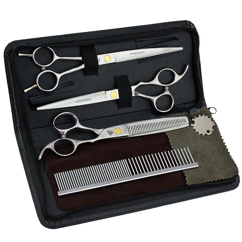 7&quot; japanese cut dog hair scissors kit pet grooming scissors curved dog cat hair clippers animal clippers dog grooming shears set: ZJQ-Dense Kit