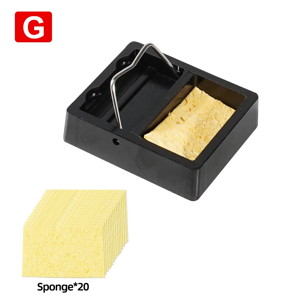 Electric Soldering Iron Stand Holder with Welding Cleaning Sponge Cleaner Metal High Temperature Resistant Welding Accessories: G with 20 Pcs Sponge