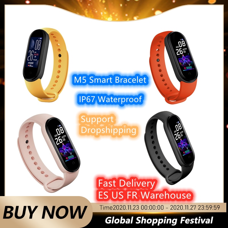 M5 Smart Armband Bluetooth Sport Fitness Tracker Hartslagmeter IP67 Waterdicht Horloge Draagbare Smart Band Stappenteller