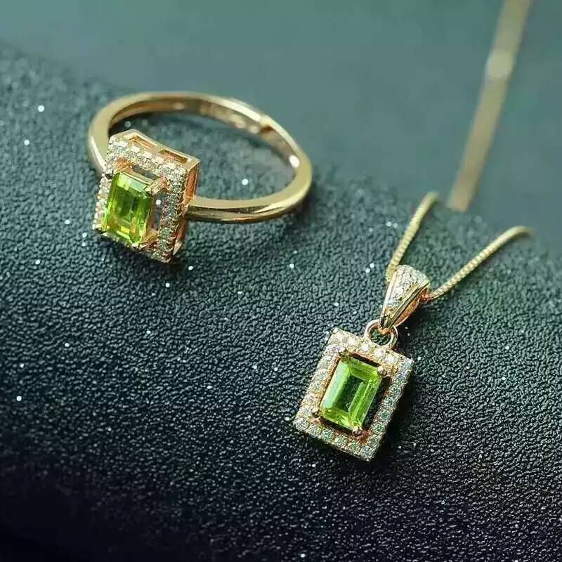 Fedeltà naturale peridot 925 sterlina d'argento Ciondolo anello Squisito impostato di gioielli naturale di limone Felice pietra preziosa bene gioielleria donne