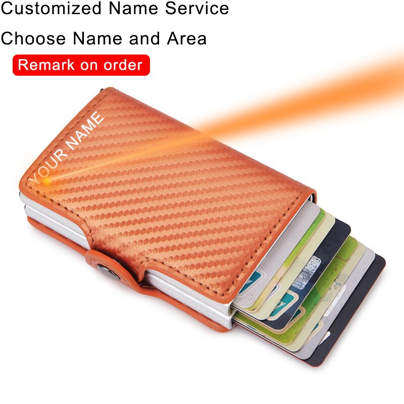 Rfid Blocking Protection Men id Credit Card Holder Wallet Leather Metal Aluminum Business Bank Card Case CreditCard Cardholder: Gold (Name Service)