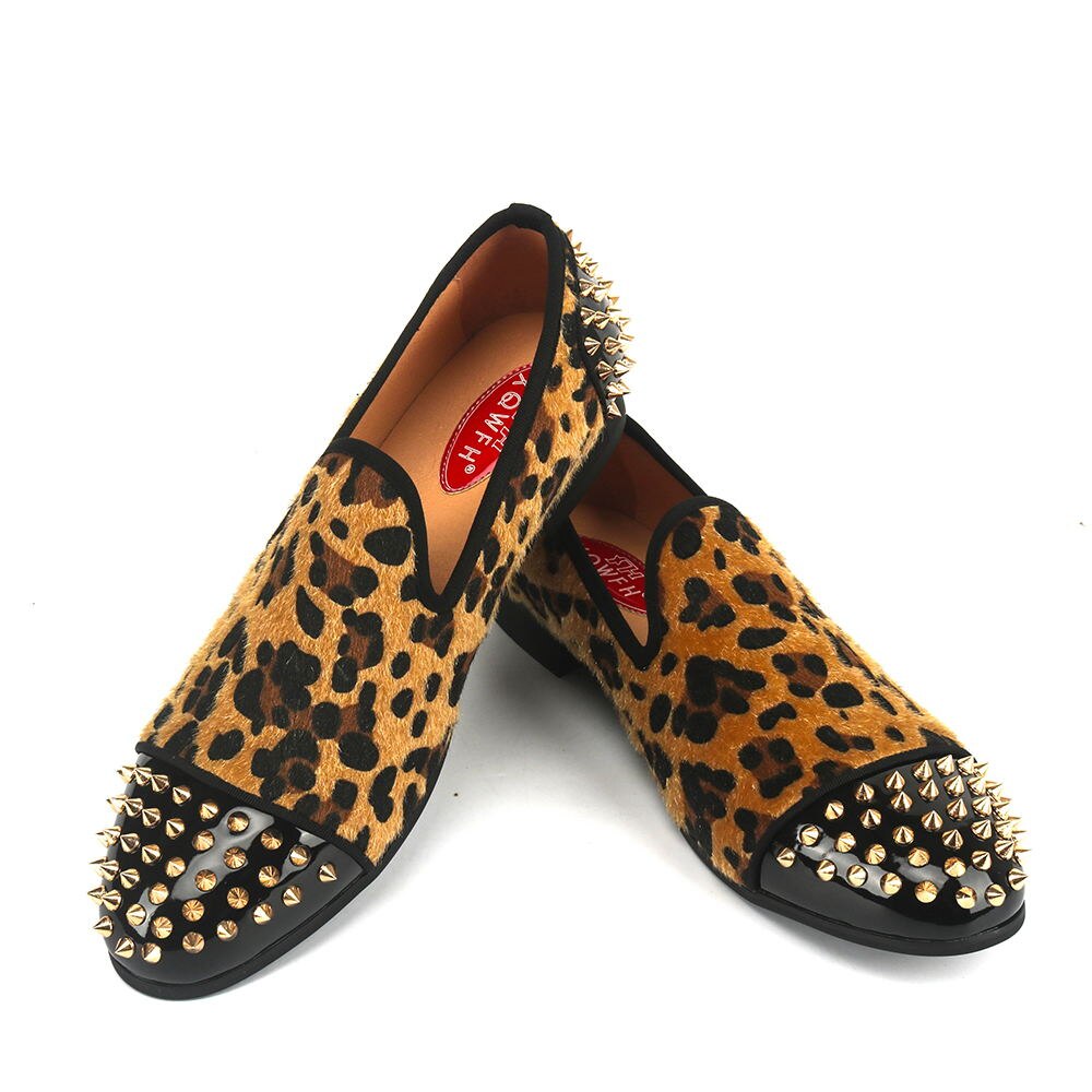 Xqwfh chaussures léopard pour hommes mocassins italiens respirants faits main pour fêtes et mariages