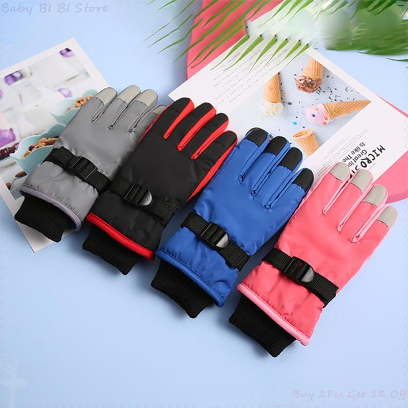 1 paio bambini sci guanti da ciclismo guanti caldi spessi impermeabili antivento sport all&#39;aria aperta guanti da Snowboard per bambini ragazze ragazzo