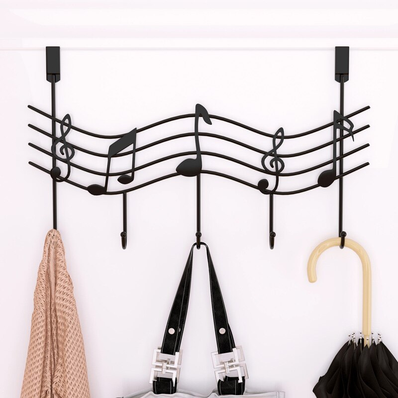 Perchero para colgar por encima de la puerta, 5 ganchos, para casa, oficina, baño, toalla, nota Musical, tienda TSH