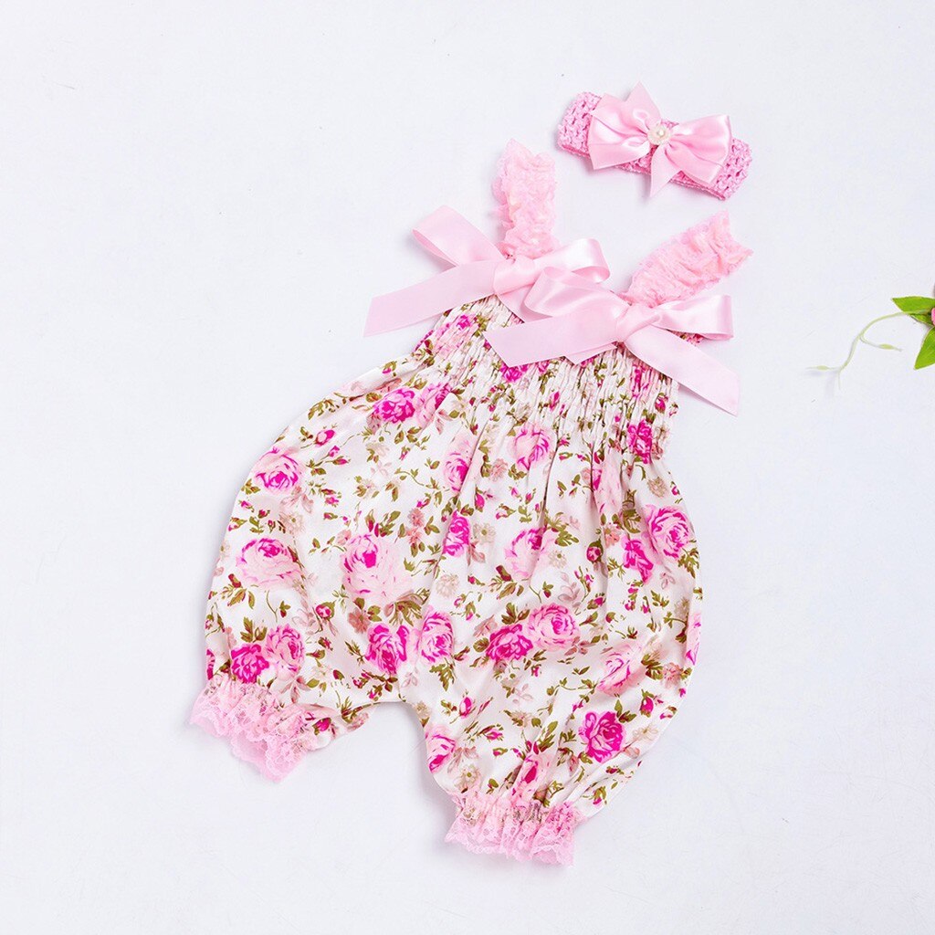 Peuter Baby Jongens Meisjes Bloemen Romper Baby Meisje Bodysuits Tops Bloemenprint Jumpsuit + Hoofdband Set 2 Stuks Outfits Casual zuigeling