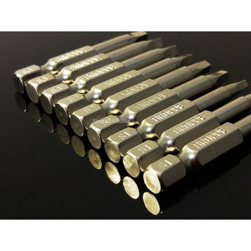 3Sizes 3Pcs Set 50MM Square Head Screwdriver Bits 1/4'' Hex Shank Magnetic Electric Driver Bits S1 S2 S3 Hand Tools S2 Steel