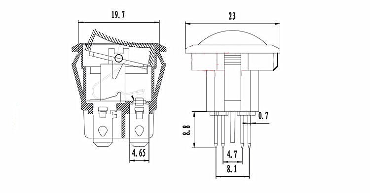 KCD1 – interrupteur à bascule rond, 20MM, Base carrée, 4 broches, AC 250V 6A 125V 10A, couleur noir rouge, marche/arrêt, 4 pieds
