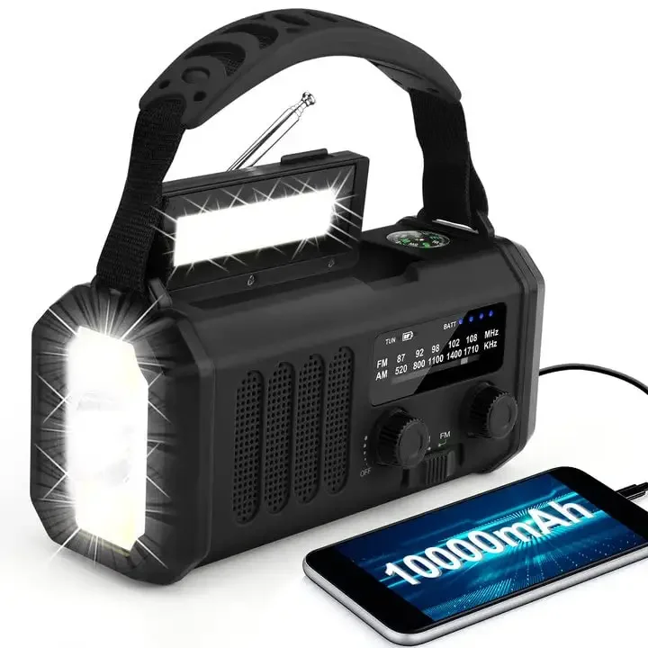10000mAh Crank Emergency Radio Solar Radio NOAA/AM/FM Weather Radio With Polymer Battery LED Reading Light SOS Alarm Compass: Red